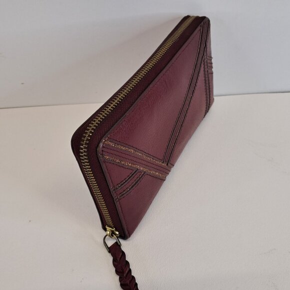 Fossil Zip Around Burgundy Marron Leather Wallet - Picture 2 of 12